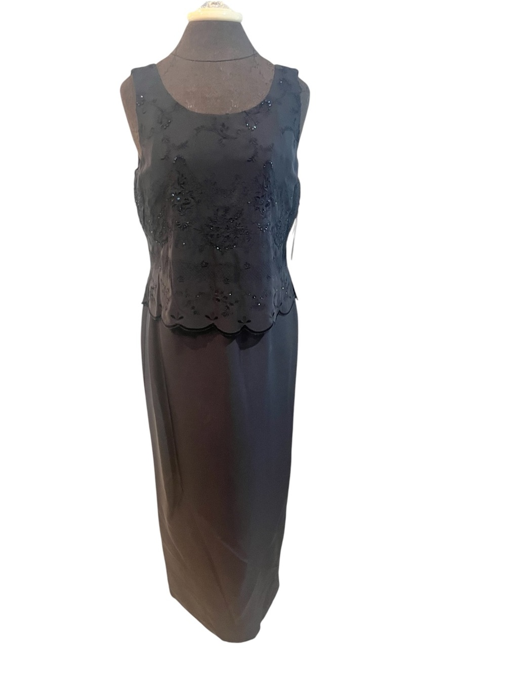 NWT Adrianna Papell Navy Silk Sequin Bodice Maxi Sheath Style 081519240 Size 10